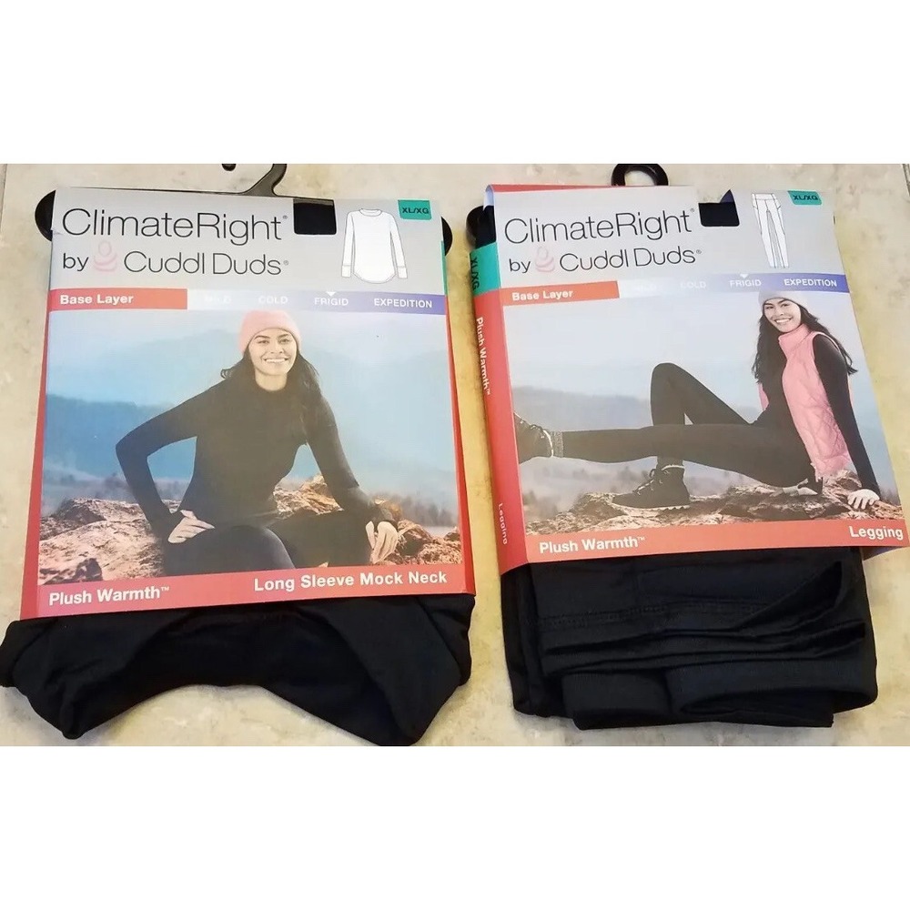 ClimateRight Cuddl Duds Baselayer Set Women XL Plush Warmth Underwear Black NEW